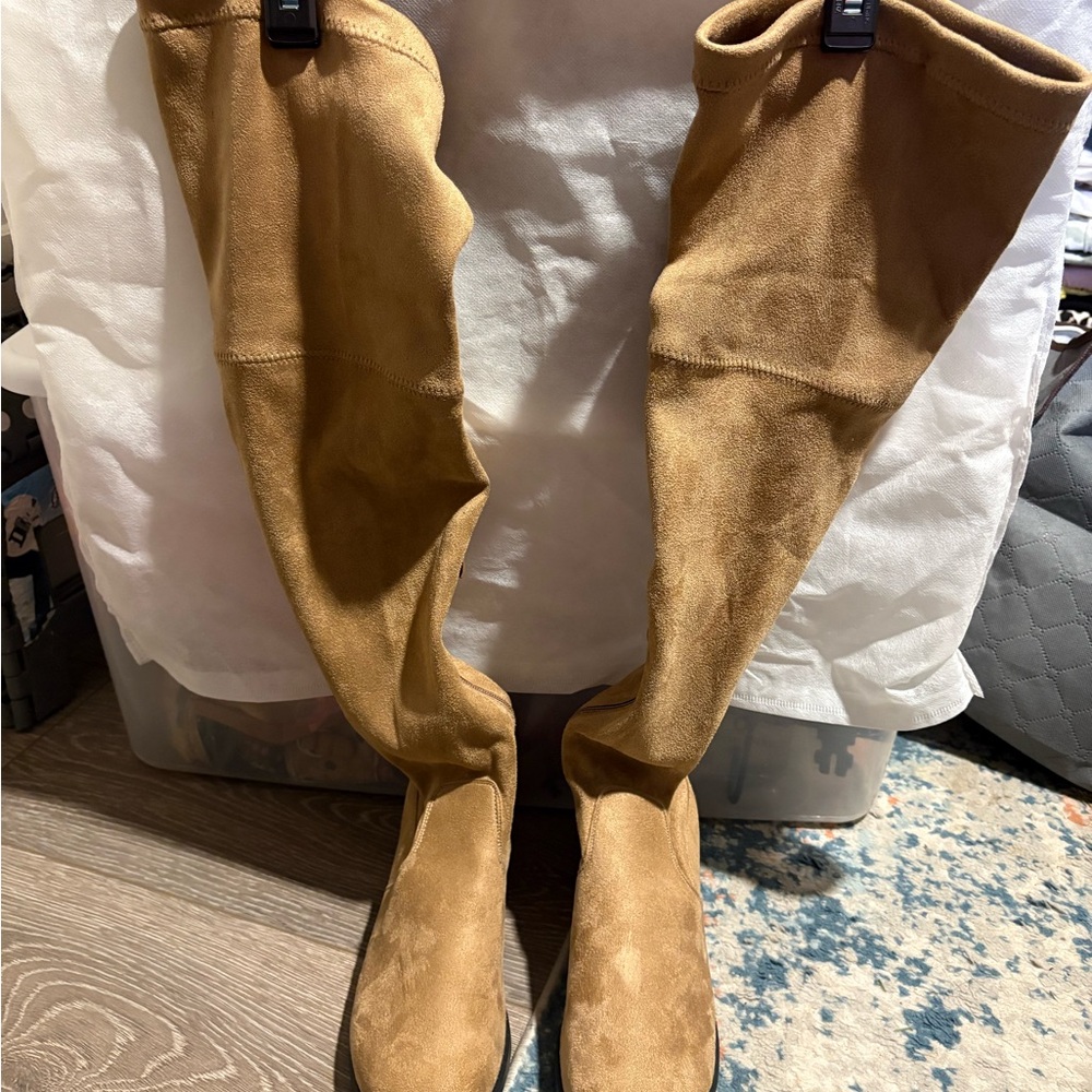 Tan Suede Over-the-Knee Boots